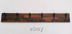 Solid wood coat rack cast iron hooks extra long walnut
