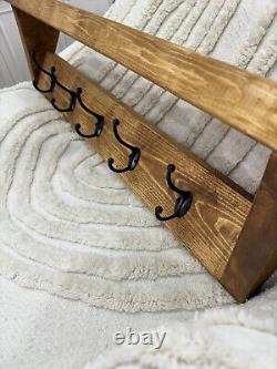 Solid wooden rustic coat rack with shelf handmade farmhouse