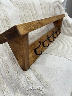 Solid wooden rustic coat rack with shelf handmade farmhouse