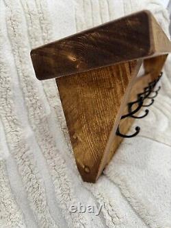 Solid wooden rustic coat rack with shelf handmade farmhouse