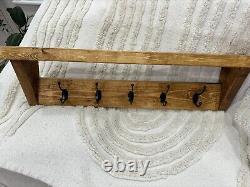 Solid wooden rustic coat rack with shelf handmade farmhouse