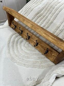 Solid wooden rustic coat rack with shelf handmade farmhouse