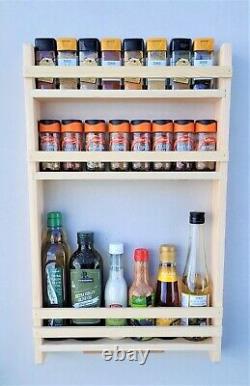Spice & Oil Bottle Rack 3 Shelf Wall Mounted Larder Kitchen Storage Natural