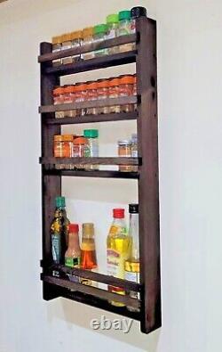 Spice & Oil Bottle Rack 4 Shelf Wall Mounted Larder Kitchen Storage Jacobean Oak