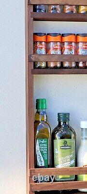 Spice & Oil Bottle Rack 4 Shelf Wall Mounted Larder Kitchen Storage Jacobean Oak