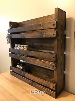 Spice Rack Kitchen Organizer Storage 3 Shelf Wall Mount Wood Wooden Rustic House