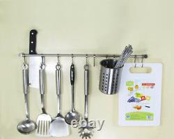 Stainless Steel Brushed Hanging Rail for Kitchen Utensils Wall Mounted Rack Hook