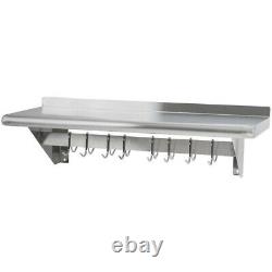Stainless Steel Commercial Kitchen Wall Shelf with Pot Rack & Backsplash 1500mm