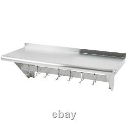 Stainless Steel Commercial Kitchen Wall Shelf with Pot Rack & Backsplash 1500mm