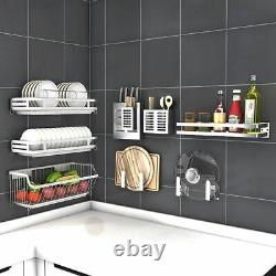 Stainless Steel Storage Rack Dish Drainer Drying Shelf Cutlery Holder Wall Mount