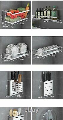 Stainless Steel Storage Rack Dish Drainer Drying Shelf Cutlery Holder Wall Mount