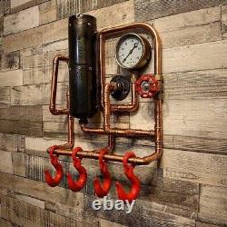 Steampunk coat rack retro industrial wall storage- Hardwood wall art