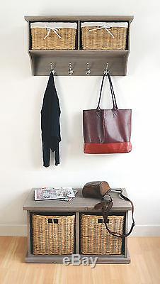TETBURY Acacia Coat Rack with storage baskets, Hallway Hanging shelf, ASSEMBLED