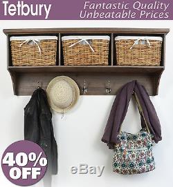 TETBURY Hallway Shelf with Coat Rack and Wicker Baskets, Bench Available BARGAIN