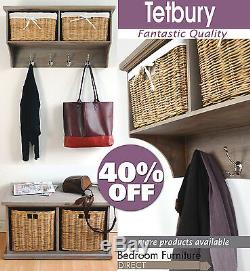 TETBURY Hallway shelf with coat rack and storage baskets. Storage bench available