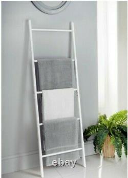 Tall Wooden Blanket Towel Ladder 5 Rungs Hooks Bathroom Rack Decor Shelf