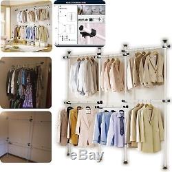 Telescopic Wardrobe Organizer Heavy Duty Movable Hanging Rail Garment Rack NEW