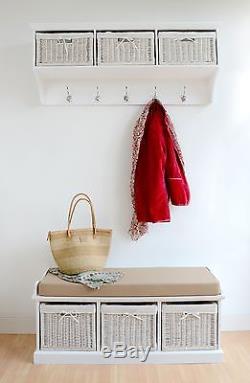 Tetbury Large Coat Rack with white storage baskets, Hallway hanging shelf & hooks