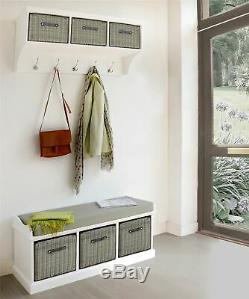 Tetbury white hallway coat rack and storage bench with extra strong baskets