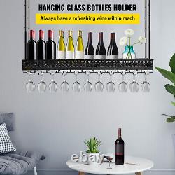 VEVOR Ceiling-Mounted Bar Wine Rack Wine Glass Hanging Rack 46.9x13in Black