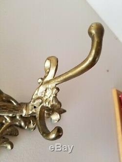 VTG Solid Brass Figural Victorian Maiden Coat Hat Rack Wall Mount Hook Hanger