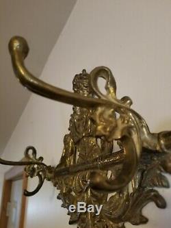 VTG Solid Brass Figural Victorian Maiden Coat Hat Rack Wall Mount Hook Hanger