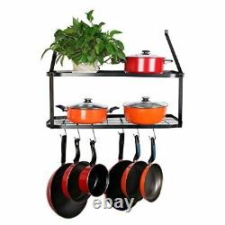 Vdomus shelf pot rack wall mounted pan hanging racks 2 tire black