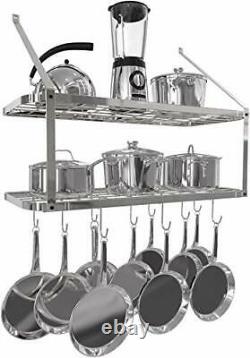 Vdomus shelf pot rack wall mounted pan hanging racks 2 tire silver