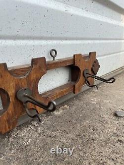 Victorian Antique Oak Coat, Hat Rack, Entry Way, Wall Mounted Hooks With Mirror