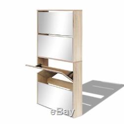 VidaXL Shoe Cabinet Organiser Rack Stand 4-Layer Mirror Oak/White 63x17x134 cm