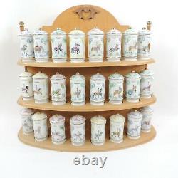 Vintage 1993 Lenox Wood Spice Carousel Rack with Porcelain 24 Jars
