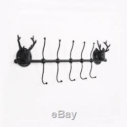 Vintage 8/10/12 Hooks Wall Mounted Stag Head Coat Hat Hanging Hook Clothes Rack