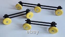 Vintage French Industrial Yellow Black Chrome Metal Coat Hooks Hangers Rack x 3
