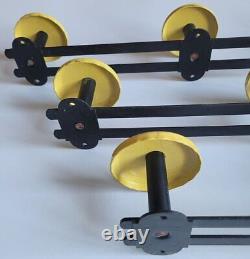 Vintage French Industrial Yellow Black Chrome Metal Coat Hooks Hangers Rack x 3