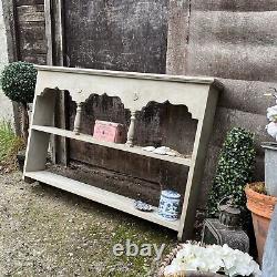 Vintage Grey Painted Pine Country Farmhouse Wall Cabinet Plate Rack Shelf Unit