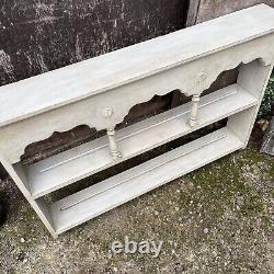 Vintage Grey Painted Pine Country Farmhouse Wall Cabinet Plate Rack Shelf Unit