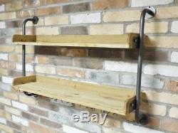 Vintage Industrial Two Shelved Wall Unit with Hanging Rack For Wine Glasses