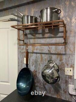 Vintage-Inspired Copper Pot Rack Wall-Mounted Shelf for Cookware