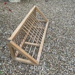 Vintage Pine Wooden Plate Rack Farmhouse Wall Mounted Long Triangular Rustic