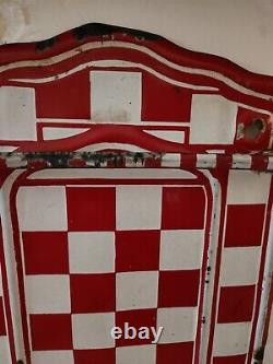Vintage Red/White Checkered French Enamel Utensil Wall Rack With3 Ladels