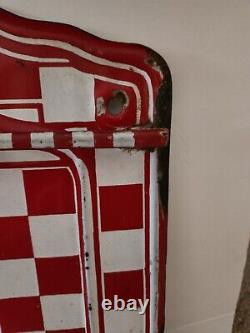 Vintage Red/White Checkered French Enamel Utensil Wall Rack With3 Ladels