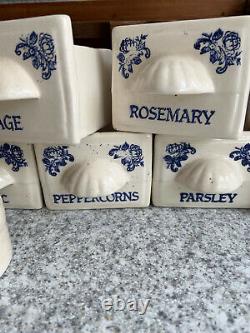 Vintage Spice Rack Ceramic Blue White Shabby Chic French Farmhouse Kitchen Retro