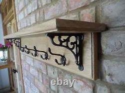 Vintage Style Solid Oak Coat Rack with Shelf Country Cottage