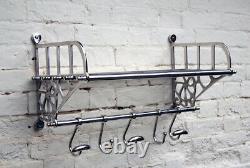 Vintage Style Train Luggage Wall Mounted Rack With Shelf Rail & Six Hooks