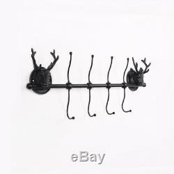 Vintage Wall Mounted Coat Hook Clothes Hanging Rack Stag Head Robe Holder 8Hooks