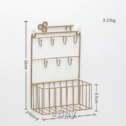 Vintage Wall Mounted Shelf Wire Rack Storage With Hook Basket Key Hanging Hanger
