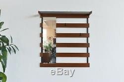 Vintage Wall Mounted Teak Coat Rack / Hall Stand With Mirror