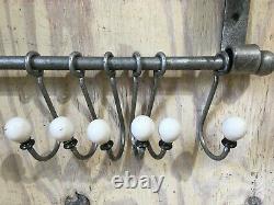 Vintage Wood Metal Expandable Clothes Drying Accordion Rack Hooks Wall Mount