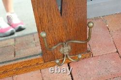 Vintage Wooden Hall Tree style Mirror Coat Rack Hook Hat Hooks wall mount frame
