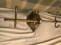 Vintage antique large brass horse head wall mount hook rack coat hanger 18'